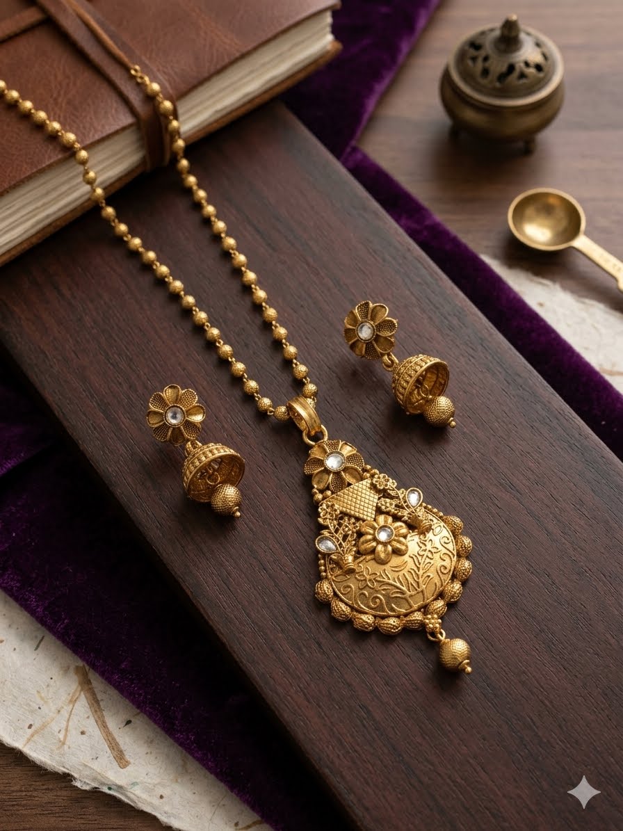 Royal Floral Gold Necklace & Jhumka Set