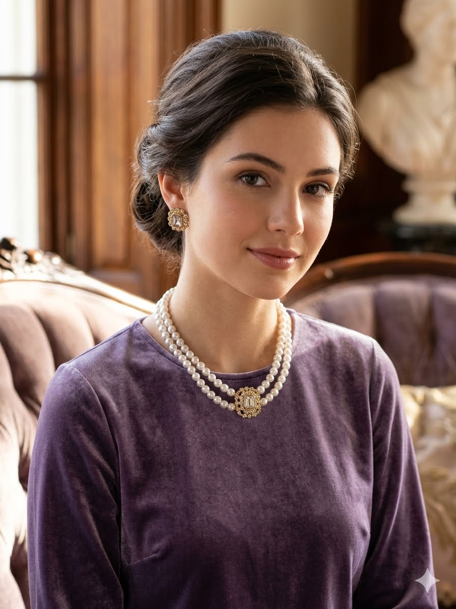 Vintage Regal Pearl & Emerald - cut Diamond Set.