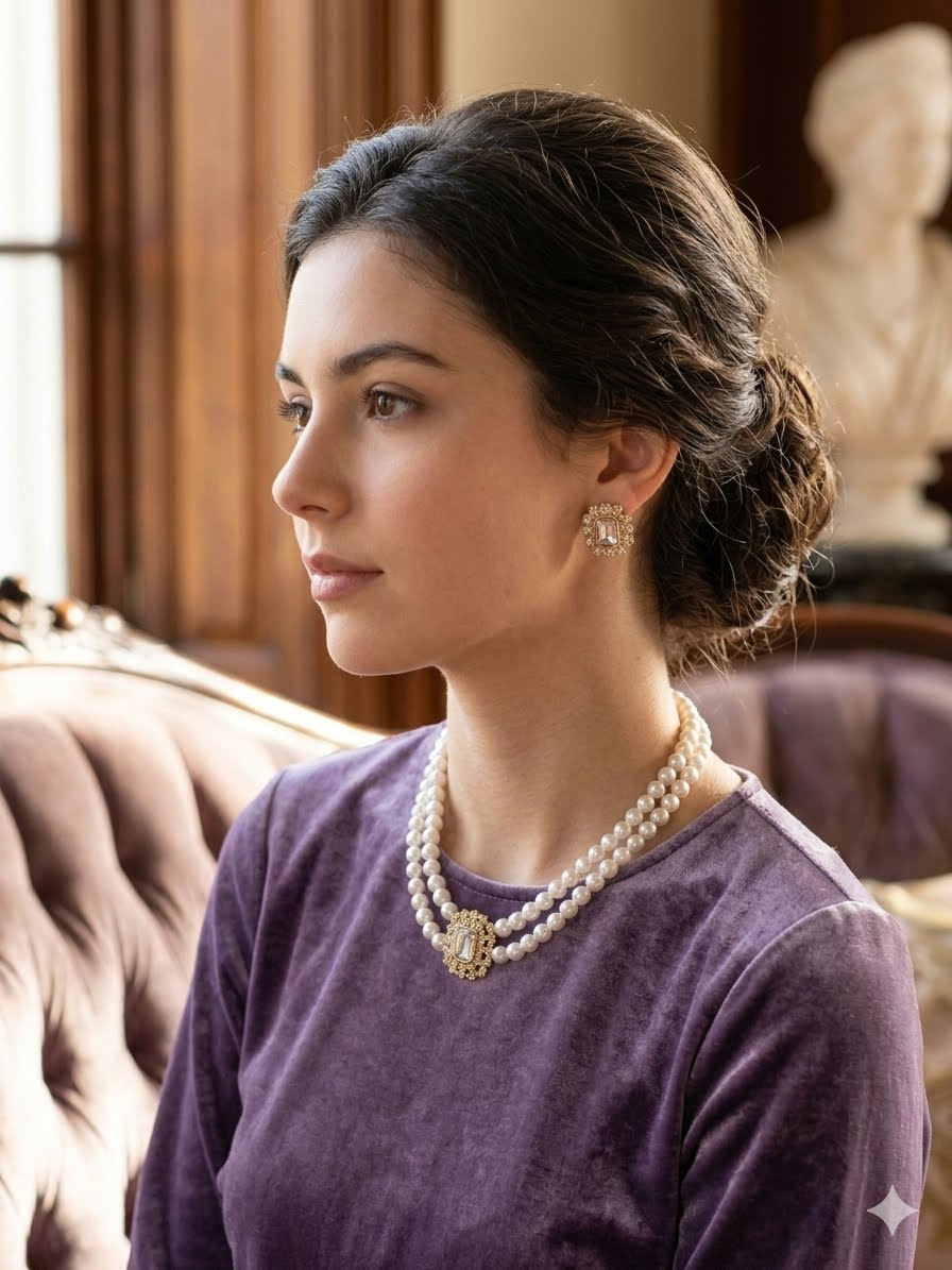 Vintage Regal Pearl & Emerald - cut Diamond Set.