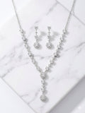 Midnight & Diamond Blossom Statement Set – Halo Crystal Y-Necklace & Matching Linear Earrings