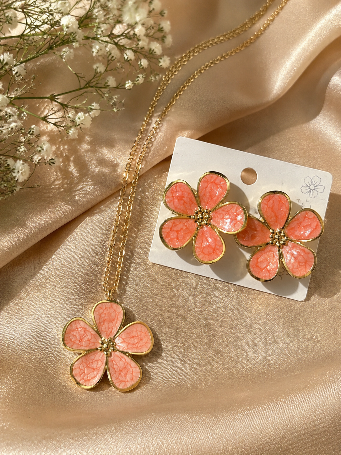 Floral Stainless Steel Necklace & Earring Jewelry Sets