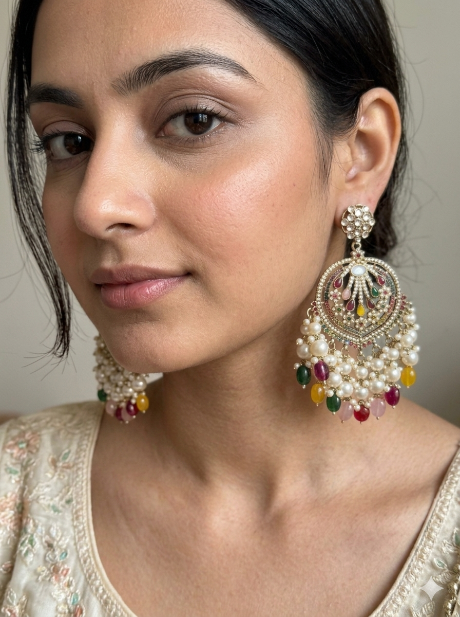 Royal Multicolour Pearl Chandbali Earrings