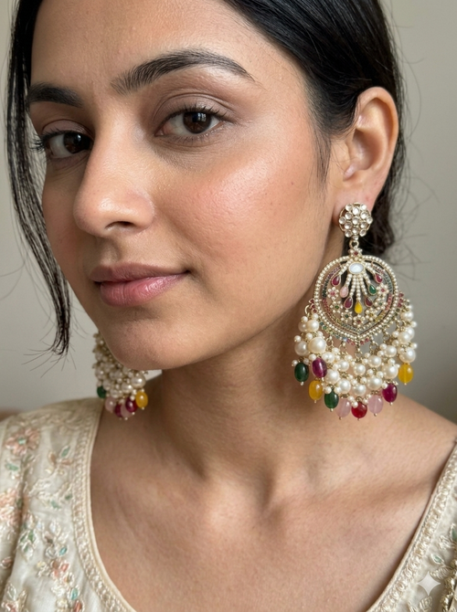 Royal Multicolour Pearl Chandbali Earrings