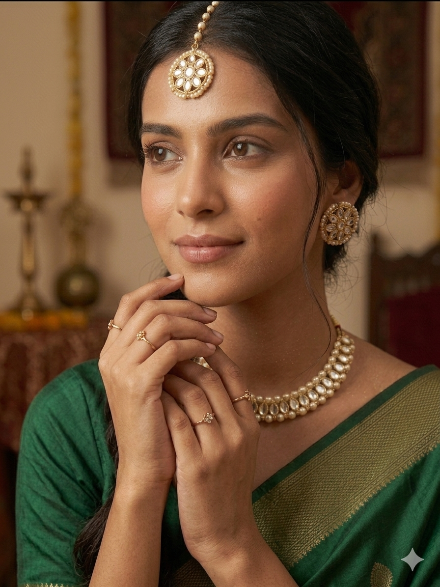 Elegant Kundan and Pearl Necklace set with Matching Maang Tikka