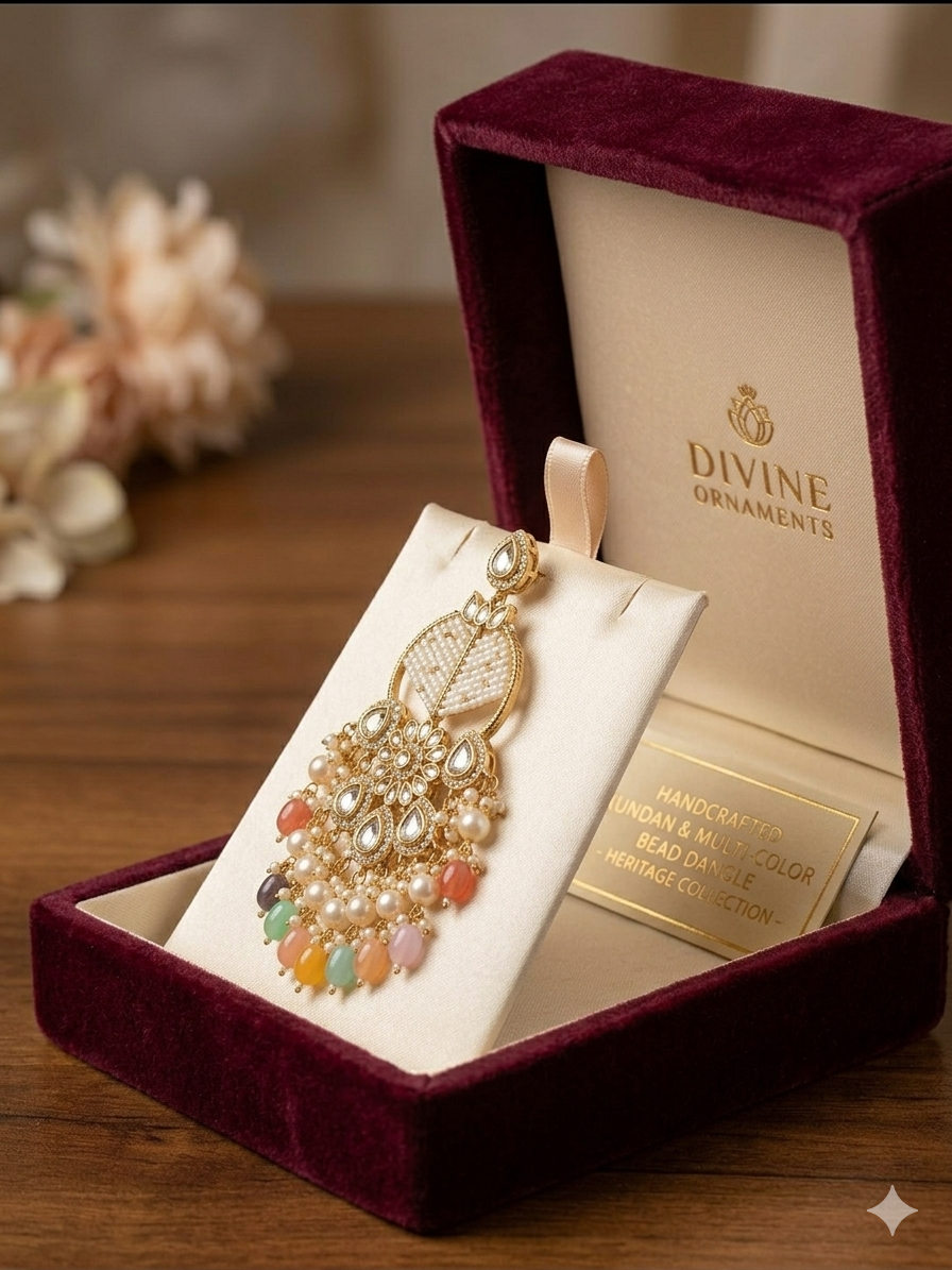 Handcrafted Kundan & Pastel Multi- Color Bead Dandle Earrings