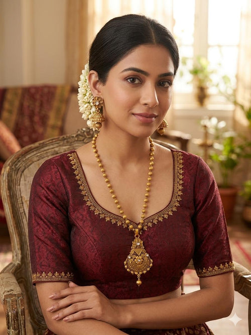 Royal Floral Gold Necklace & Jhumka Set